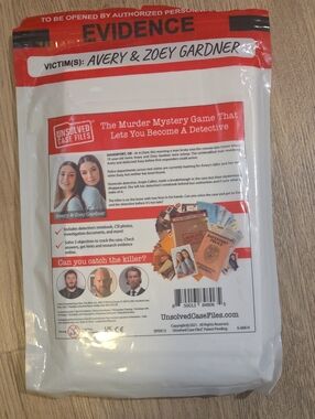 : Avery & Zoey Gardner Murder Mystery Game - White and Red Evidence Bag